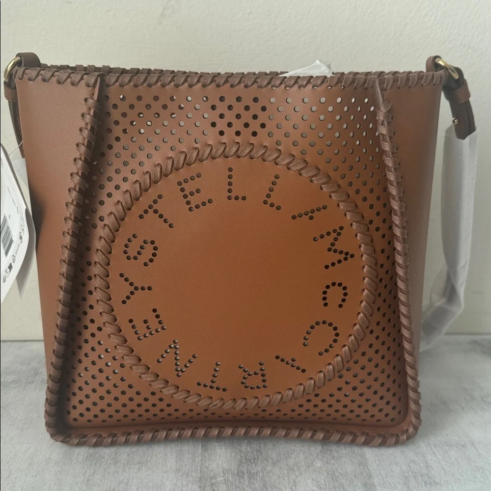 Stella McCartney Perforated Logo Faux Leather Crossbody Bag Cuoio Brown